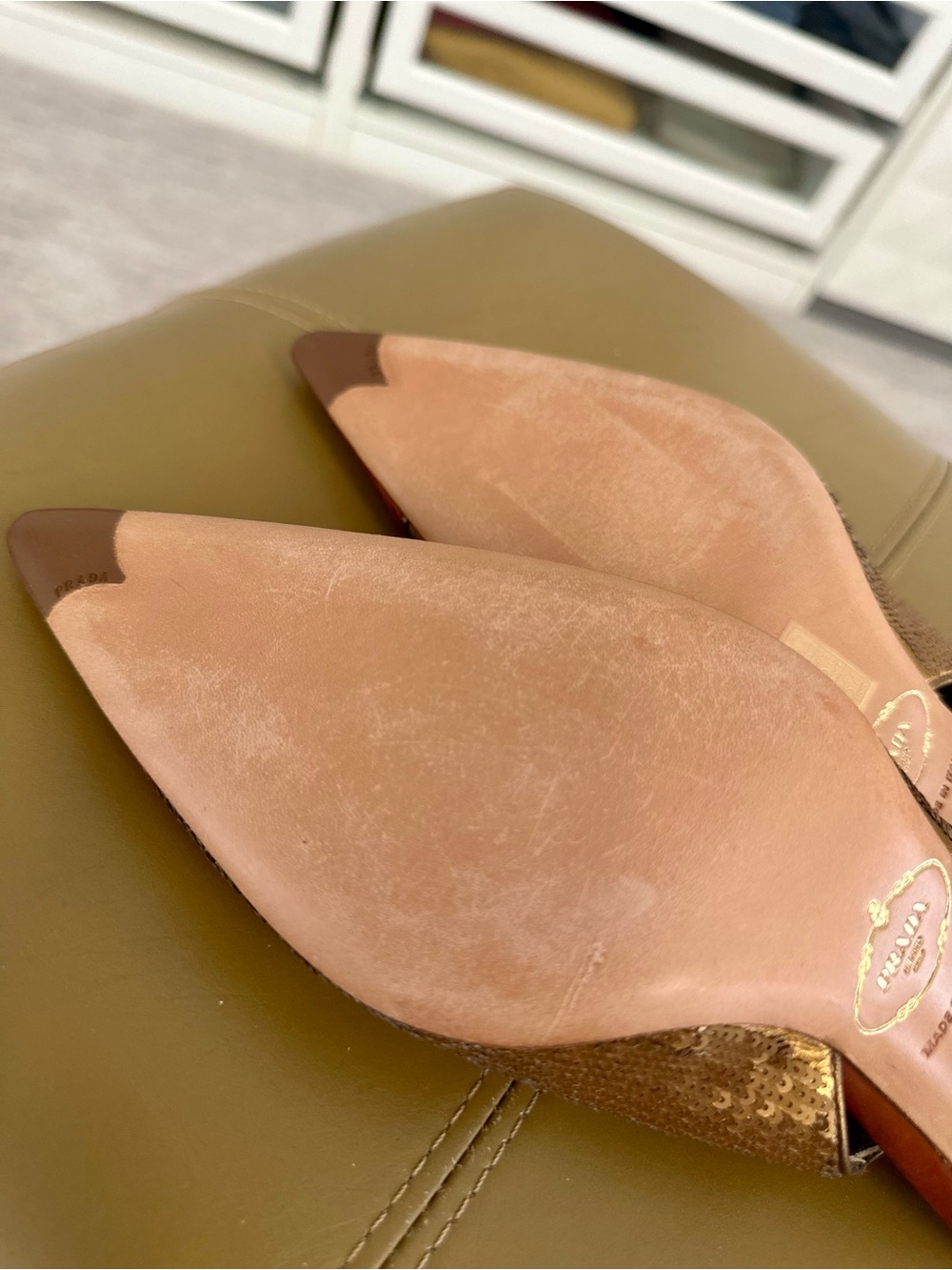 Prada Vintage Pointed Slingback Heels brown leather and sequins. Size 39.5 - Picture 8 of 10